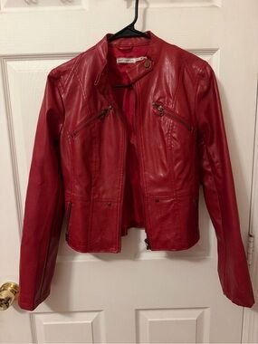 Body Central Red Faux Leather Moto Jacket